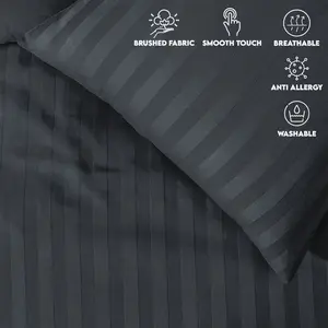 Renze Microfiber 250 TC Reversible Stripe Duvet Cover Set with Pillowcases Charcoal / Double Duvet Cover + 2 Standard  Pillowcases