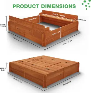 Sandpit - Square Wooden Sand Pit with Folding Lid - 96cm by 96cm - With fold out Seats