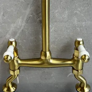 Liquida W23BG Traditional Two Hole Bridge Lever Brushed Gold Kitchen Mixer Tap