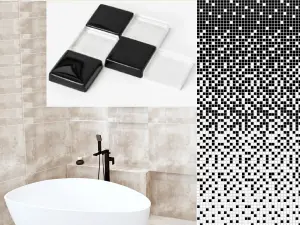 Composition of 8 glass mosaic plates for bathroom or kitchen indoors 300mm x 300mm - Black Fog