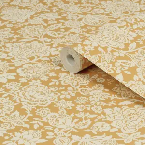 Laura Ashley Midnight Palace Trailing Laurissa Pale Ochre Yellow Smooth Wallpaper