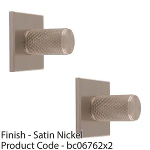 2 PACK - Knurled Cylinder Cabinet Door Knob & Matching Backplate - Satin Nickel 40 x 40mm