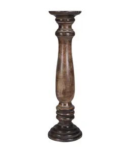 Rustic Antique Carved Wooden Pillar Church Candle Holder Light Brown, Extra Large 45cm High