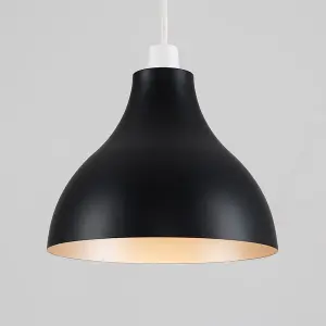 ValueLights Dexter Black Ceiling Pendant Shade and B22 GLS LED 10W Warm White 3000K Bulb