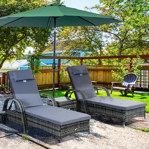 Grey Rattan Sun Lounger Set with Wheeling Recliners