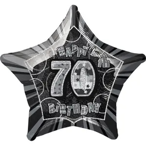 Unique Party Happy 70th Birthday Black Star Foil Balloon Black/Silver (One Size)