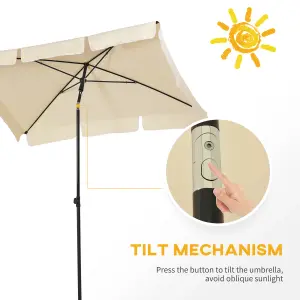 Outsunny Aluminium Sun Umbrella Parasol Patio Rectangular Tilt 2M x 1.3M Beige