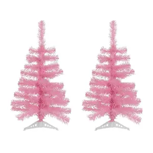 60cm Artificial Pine Christmas Tree (Set of 2) Pink