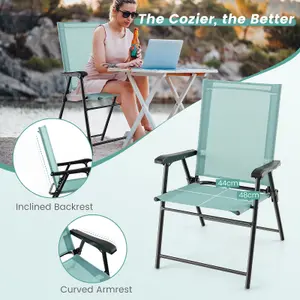 Costway Set of 2 Patio Folding Dining Chairs Outdoor Portable Sling Back Chairs