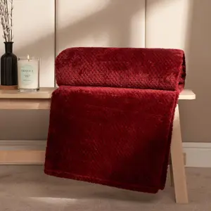 Dreamscene Luxury Large Waffle Honeycomb Mink Warm Throw, Wine - 150 x 200cm