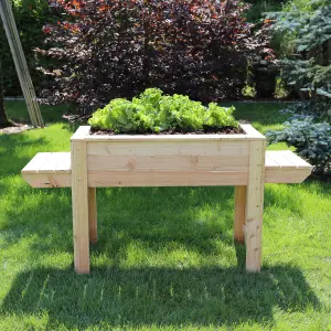 Dim larch timber planter with side shelves