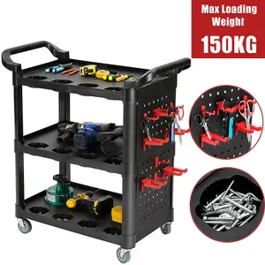 3-Tray Tool Cart on Wheels, Mechanic Tool Cart for Garage, Warehouse