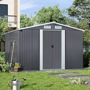 10 x 8ft Charcoal Black Garden Metal Storage Tool Shed with Base Foundation