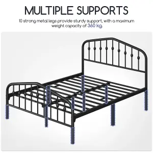 Yaheetech Black 4ft6 Double Metal Bed Frame with Arched Headboard and Footboard