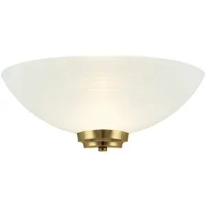 Dimmable LED Wall Light Antique Brass White Line Pattern Glass Shade Dome Lamp