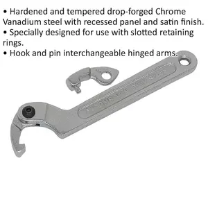 4 Pack Adjustable C Spanner Set - 19-51mm Hook & Pin Retaining Ring Hinged Arm