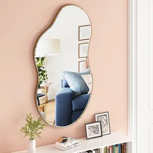 Asymmetrical Metal Framed Wall Accent Mirror Brown / 109.2cm H x 55.1cm W