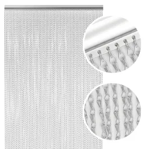 Chain Fly Screens for Doors (90 x 215cm) - Aluminium Silver Chain Door Curtain for Doorway Blinds, Homefront - Keep Out Insects