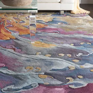 Multicolour Wool Rug, Luxurious Abstract Optical/ (3D) Rug, Handmade Modern Rug for Bedroom, & DiningRoom-114cm X 175cm