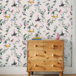 Joules Multicolour Garden birds Smooth Wallpaper Sample