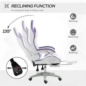 Vinsetto Gaming Chair, Recliner With PU Leather, 360 Swivel, Footrest & Lumbar Support, Purple | Aosom UK