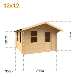 12ft x 12ft (3550mm x 3550mm) Horsforth "The Augusta" 28mm Log Cabin With 3 Opening Windows