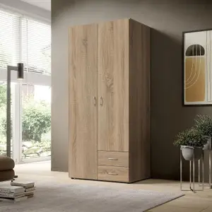 BASE Timeless Hinged 2 Door Wardrobe in Oak Sonoma - Classic Design with Ample Storage - W81cm x H176cm x D51cm