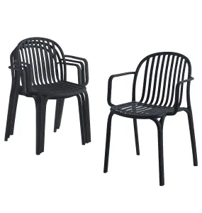 Hallowood Furniture Stoker Black Plastic Chairs with Arms x 4 for Garden/Patio