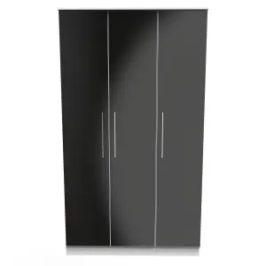 Chester Triple Mirror Wardrobe in Black Gloss & White (Ready Assembled)