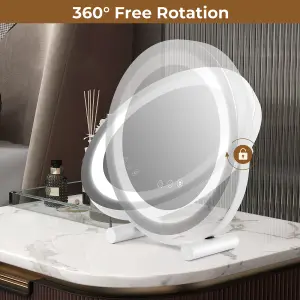 Costway Makeup Vanity Mirror 3 Color Dimmable LED Lighted Round Mirror 360 Rotation