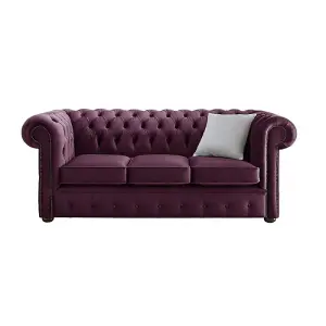 Chesterfield 3 Seater Malta Boysenberry Purple Velvet Fabric Sofa In Classic Style