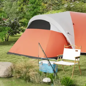 Outsunny 3000mm Waterproof Camping Tent w/ Porch & Sewn in Groundsheet, Orange