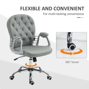 Vinsetto Office Chair PU Diamante Padded Ergonomic 360 degree Swivel Grey