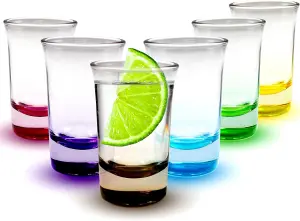 6 Pack 50ml Colored Shot Glasses Set with Heavy Base - Durable Reusable Glasses for Shots, Tequila, Espresso & Desserts