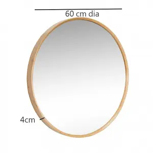 Round Wood Accent Wall Mirror/Vanity Mirror/Bathroom Mirror,60cm dia,Bamboo