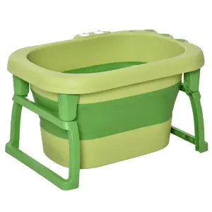 HOMCOM Foldable Baby Bathtub for Newborns Infants Toddlers w/ Stool - Green