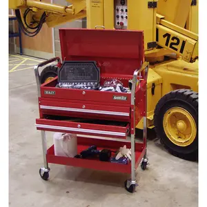 Heavy Duty Two-Level Workshop Trolley with Lockable Top and Drawers