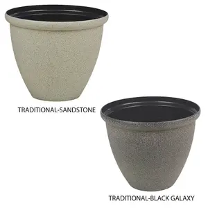 URBN GARDEN Traditional Sandstone 25cm Width Real Feel Granite Style Plastic Plant Pot Indoor & Outdoor