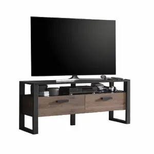  Sleek Nordi 02 TV Cabinet H630mm W1510mm D440mm - Okapi Walnut & Black Matt with Versatile Storage