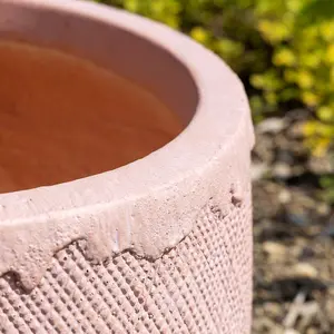 Primrose Pattern Textured Fibrecotta Round Planter In Dust Pink 36cm