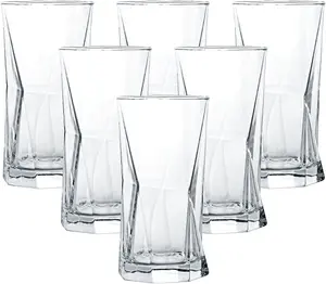 simpa 425ml Geometric Diamond Highball Drinking Glasses, Set of 6