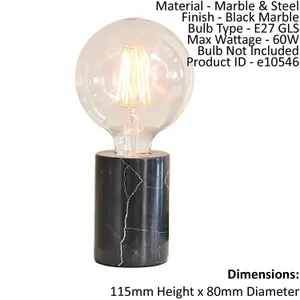 Table Lamp Polished Black Marble 60W E27 Bedside Light Base Only