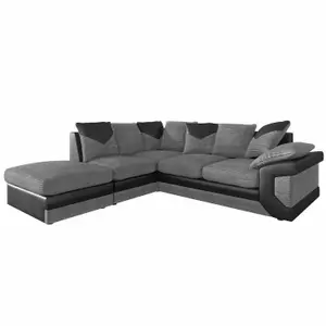 Arlo Corded Fabric Sofa with Leather-Effect Arms Left Hand Facing Corner