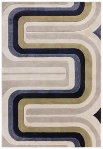 Cream Grey Abstract 13mm Thick Stain-Resistant Rug For Bedroom, Dining Room, Easy to Clean Modern Rug-120cm X 170cm