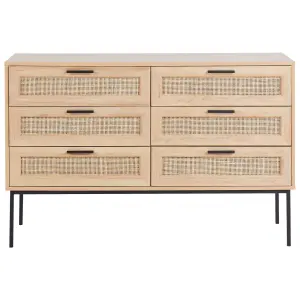 Rattan 6 Drawer Chest Light Wood PASCO