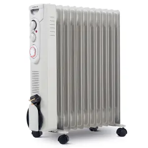 NETTA Oil Filled Radiator 2500W Portable Electric Heater with Thermostat & 24 Hour Timer - 11 Fin, Grey