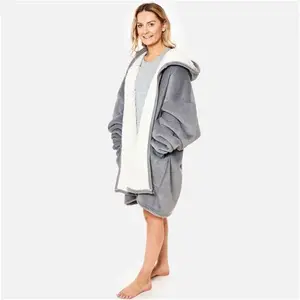 Sienna Sherpa Zip Up Hoodie Blanket, Adults - Charcoal Grey