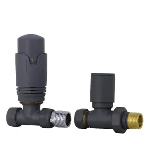 Right Radiators Anthracite Straight TRV Thermostatic Radiator Valve and Manual Straight Valve 15mm x 1/2"