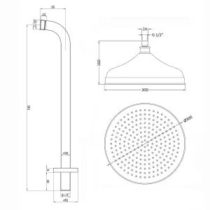 ENKI Traditional Chrome Fixed Wall Mounted Brass Shower Head & Arm 300mm