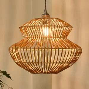 Traditional Rattan Pot Bellied Easy Fit Decor Ceiling Shade H29 x D29cm